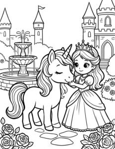 dibujo-unicornio-para-colorear-castillo