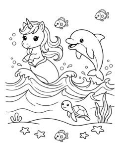 Dibujos de Unicornio Sirena para Colorear Gratis e Imprimir